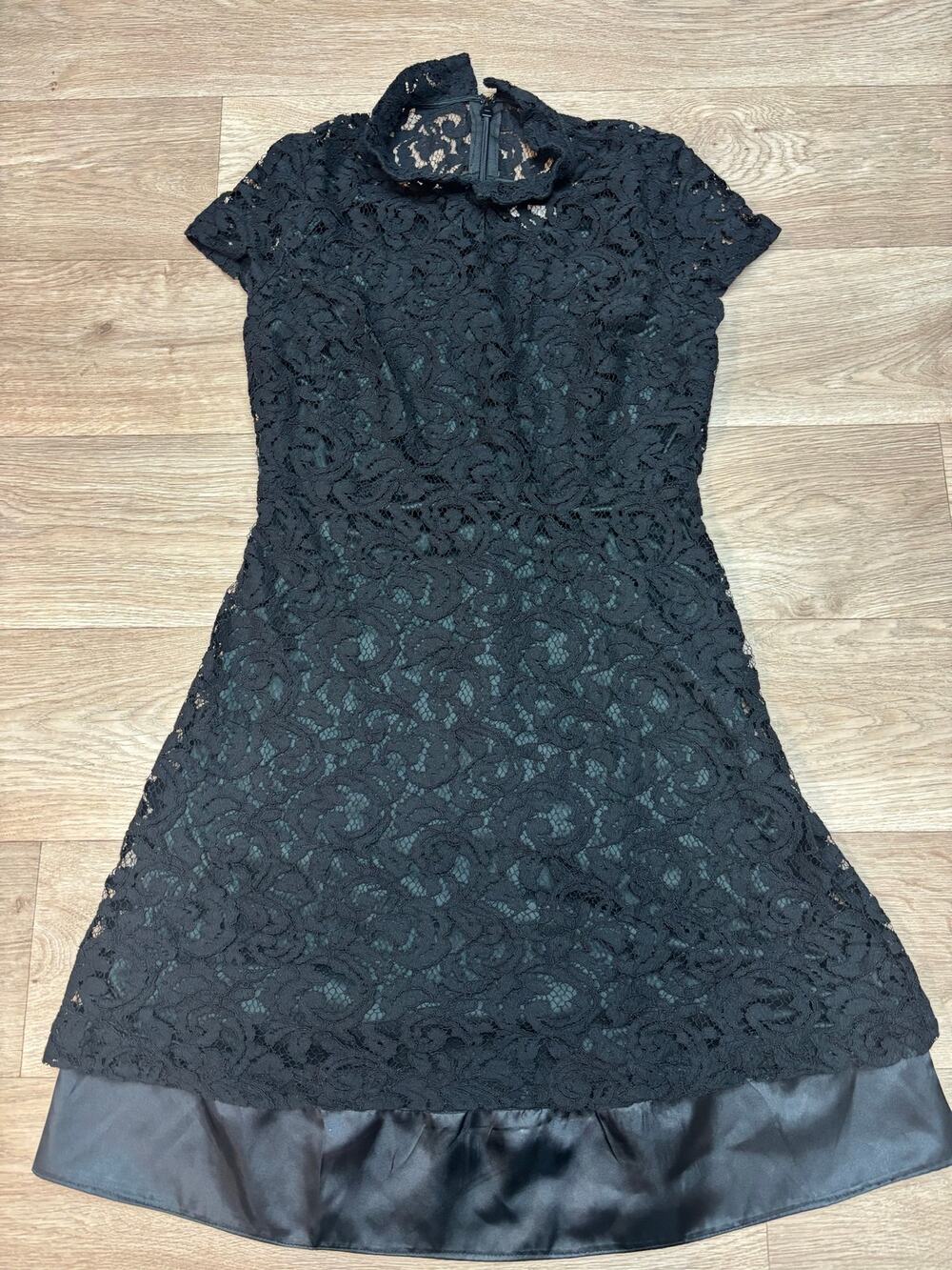 Eva Mendes Collection Black Floral Lace Mock Neck Dress Size 8